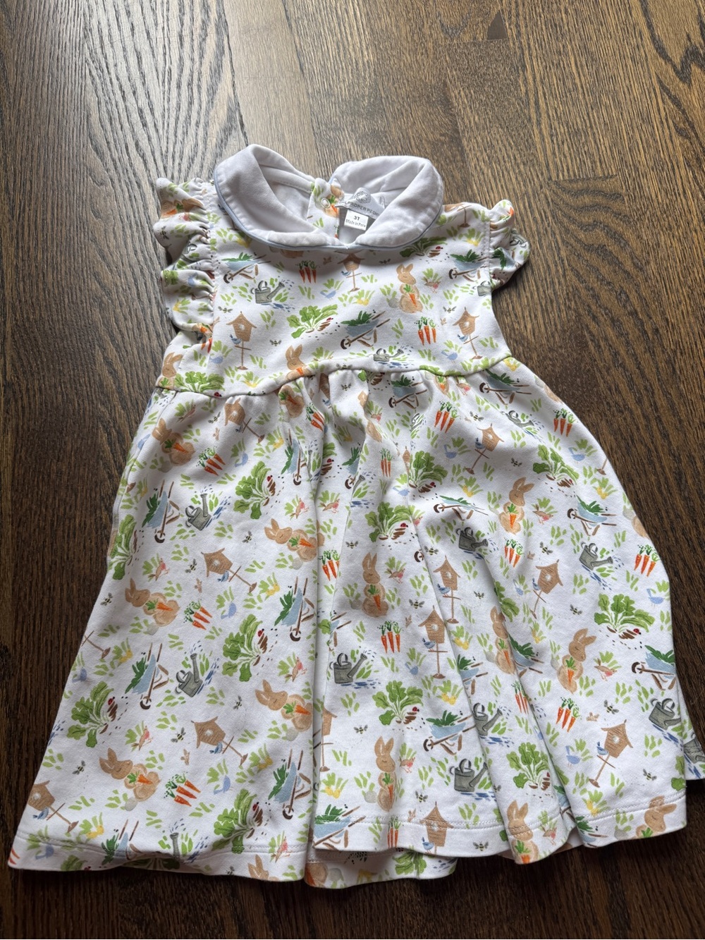 Girls' White Collared Garden Print Dress